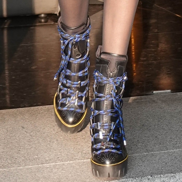 Bella Hadid wearing Dsquared2 Techno Cord Platform Boots