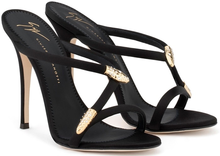 Black satin 'Aleesha' mule with snake detail