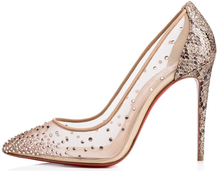 Light up the evening in neutral mesh "Follies Strass" pumps that are embellished with a sparkling gradient of hand-placed crystals