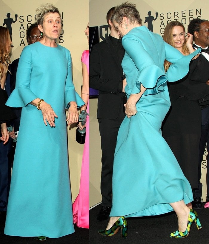 Frances showed off her retro print metallic pumps at the 2018 Screen Actors Guild Awards