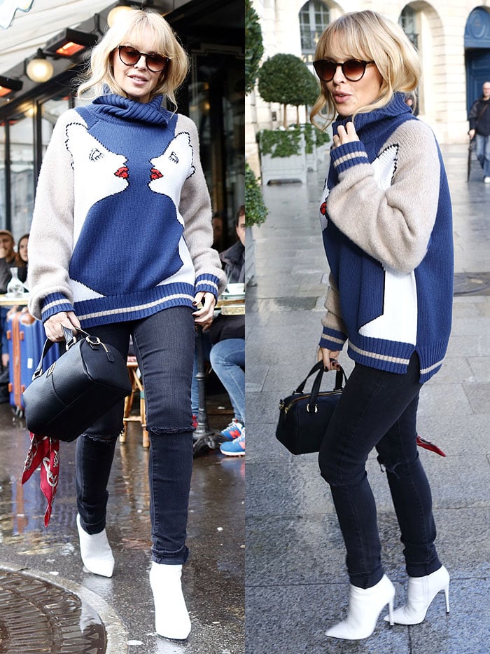 Kylie Minogue leaving after having lunch at Café de Flore in Paris, France, on January 22, 2018.