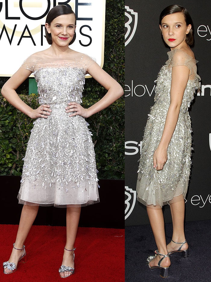 Millie Bobby Brown attending the 74th Annual Golden Globe Awards and the InStyle Warner Bros. Pictures Golden Globe After Party