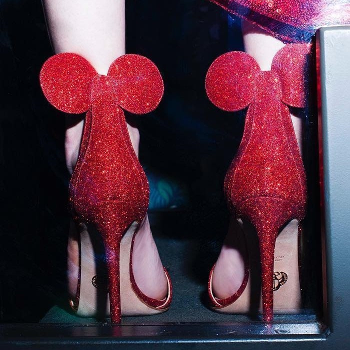These red glitter Oscar Tiye 'Minnie' heels make a bold statement