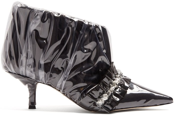 Paciotti By Midnight Crystal-embellished ruched satin ankle boot in black