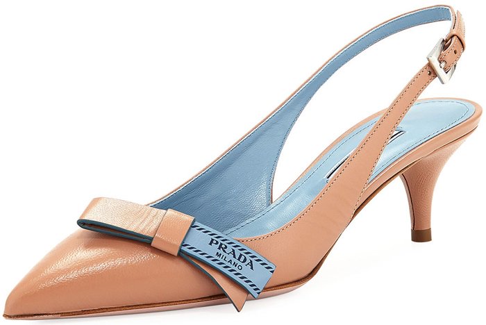 Prada Bow-Embellished Leather Slingback Pumps