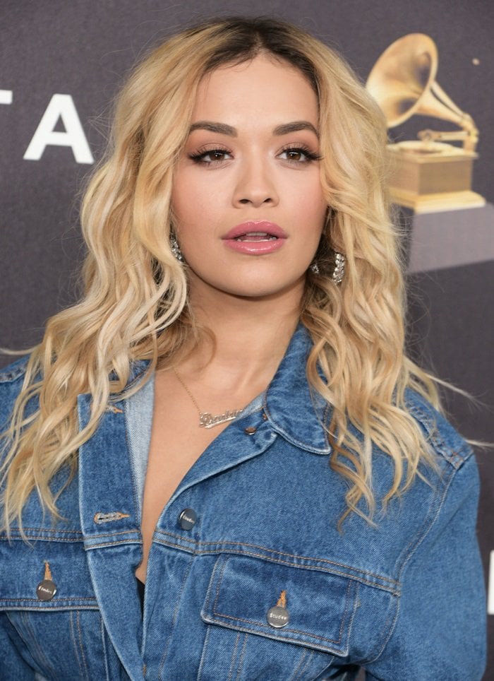 Rita Ora wearing a denim-on-denim look from the Etudes Spring 2018 collection at The Bowery Hotel