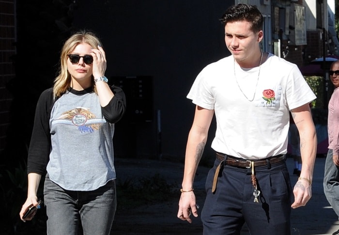 Chloë Grace Moretz is joined by boyfriend Brooklyn Beckham while stepping out for a lunch date at Good Neighbor restaurant