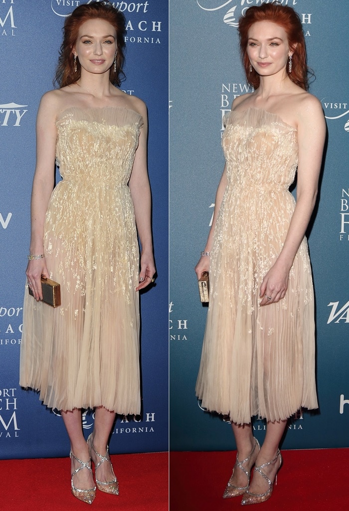 Eleanor Tomlinson shows off her style on the red carpet at the Newport Beach Film Festival Annual Honors event in Manchester