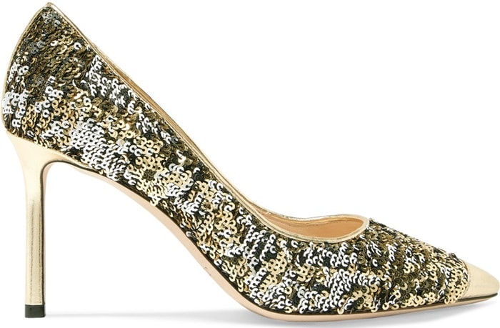 These pumps are covered in double-sided sequins that are gold on one side and silver on the other