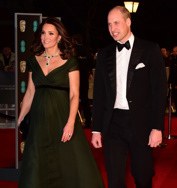 Catherine, Duchess of Cambridge (aka Kate Middleton) and her husband Prince William arriving at the 2018 EE British Academy Film Awards (BAFTAs) held at Royal Albert Hall in London, England, on February 18, 2018