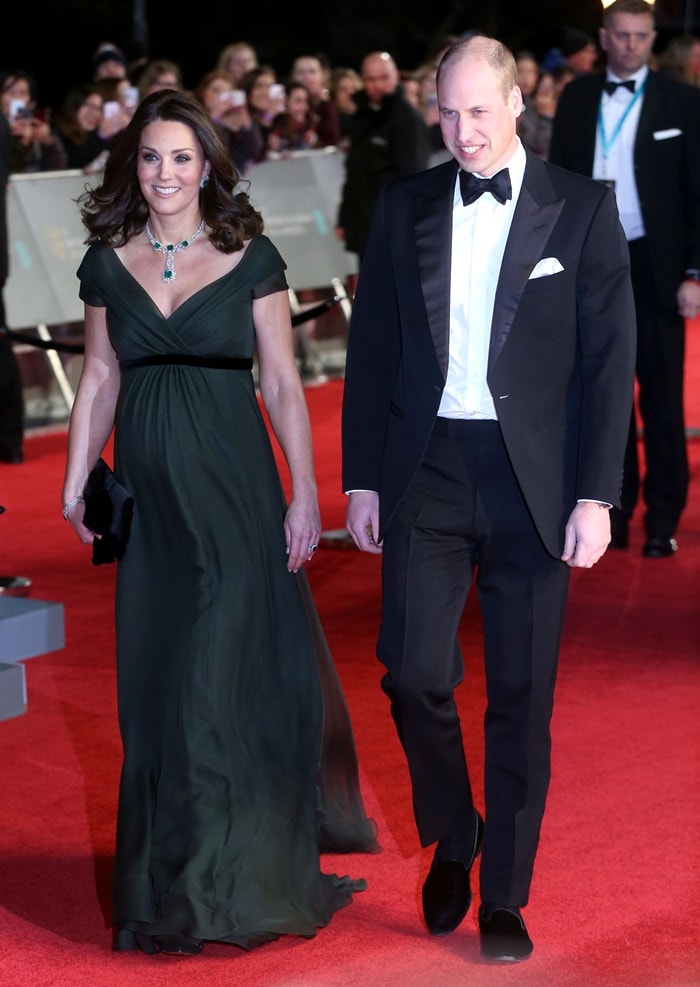 Catherine, Duchess of Cambridge (aka Kate Middleton) and her husband Prince William arriving at the 2018 EE British Academy Film Awards (BAFTAs) held at Royal Albert Hall in London, England, on February 18, 2018