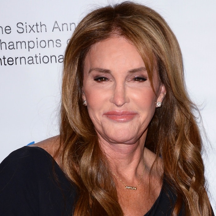 Caitlyn Jenner wearing a 'Caitlyn' necklace at the 2018 Worlds Values Network Champions of Jewish Awards Gala in New York City on March 8, 2018