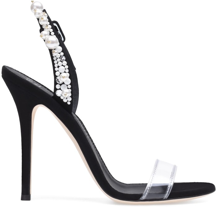 Plexi and suede Eliza sandal with crystals