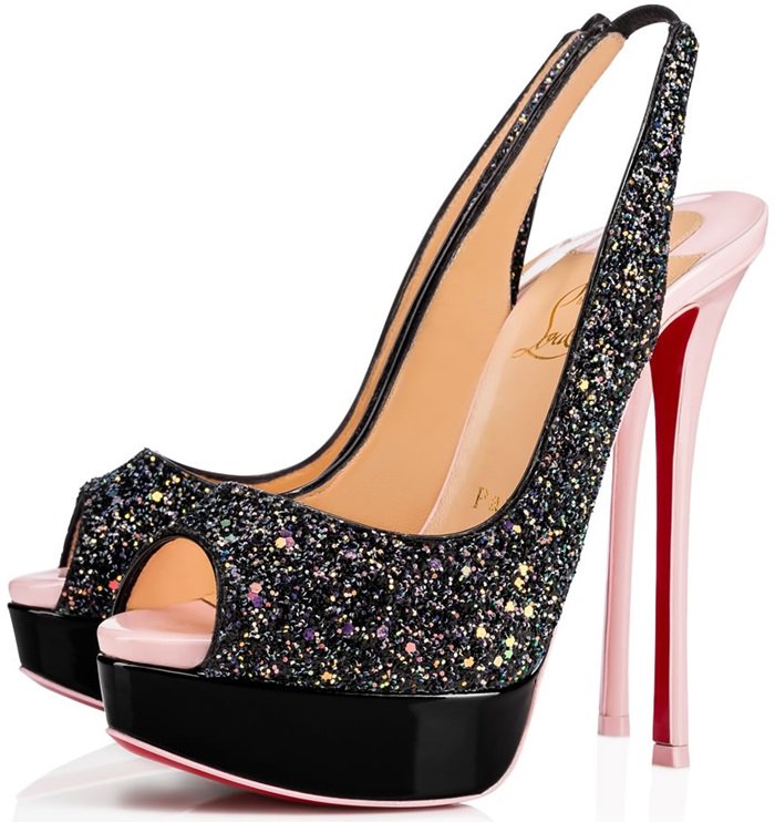 Black Dragonfly Glitter "Fetish Peep Sling" Slingback Heels