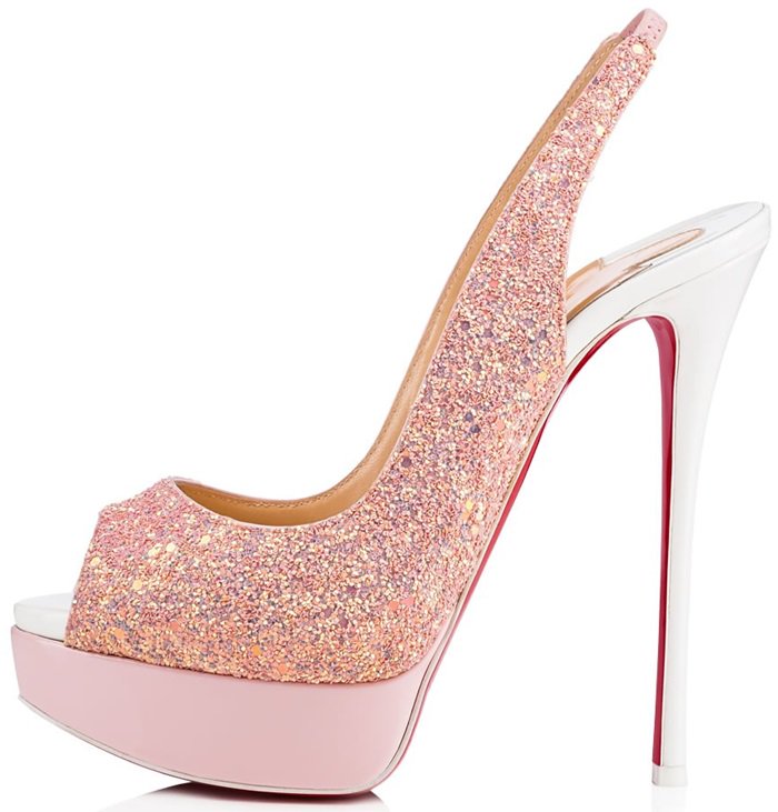 Fetish Peep Sling is pin-up perfect in glamorous pompadour dragonfly glitter