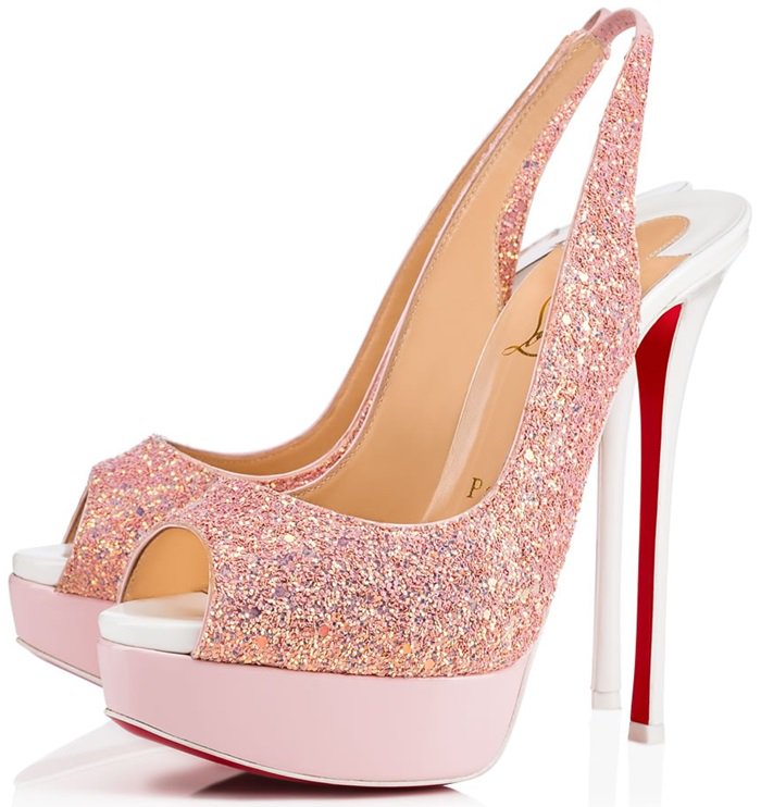 Pompadour Dragonfly Glitter "Fetish Peep Sling" Slingback Heels