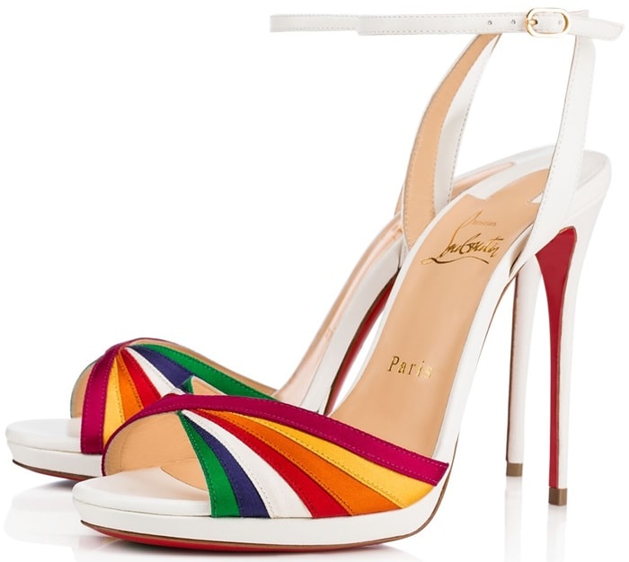 White Vintage-Chic 'Naseeba' Sandals With Rainbow Stripes
