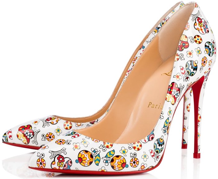 Make a statement in this exclusive fiori print latte patent leather
