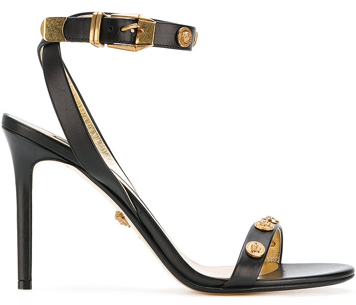 Versace Medusa-Medal Black-Leather Sandals