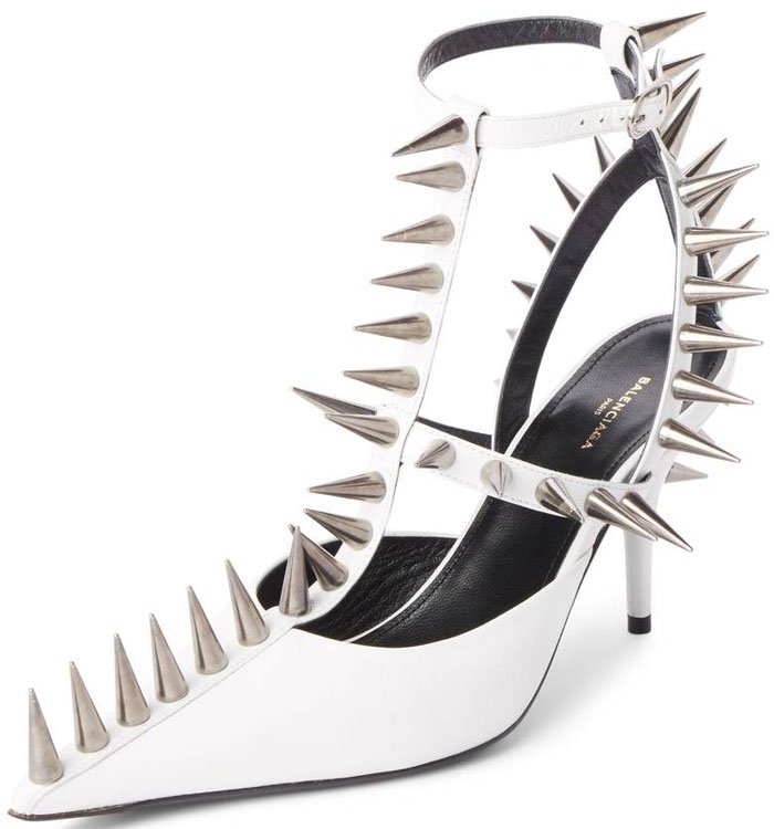 Balenciaga 'Knife' Spiked T-Strap Pumps white