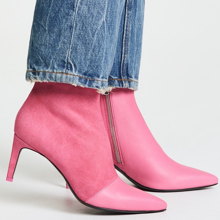 Rag Bone's Beha ankle boots are assembled in Italy from pink smooth leather and soft suede
