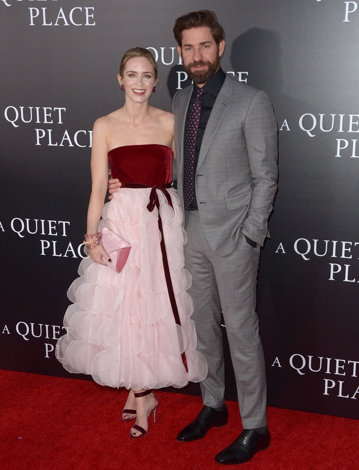 Emily Blunt in Oscar de la Renta and John Krasinski in Ermenegildo Zegna