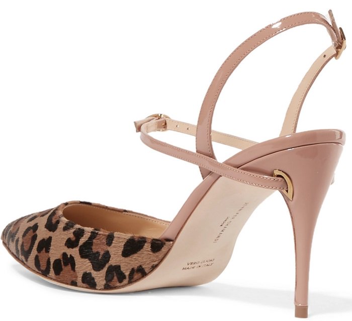 This 'Vittorio' pair has been handmade in Italy from leopard-print calf hair and beige patent-leather.