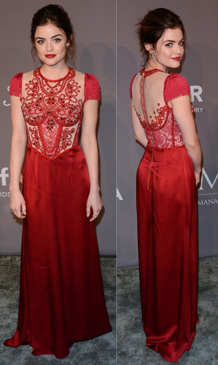 Lucy Hale's embroidered tulle and satin gown from the Jenny Packham Fall 2017 Collection