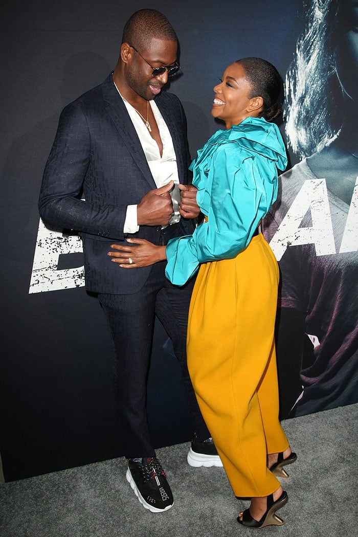 Gabrielle Union joined by her husband Dwyane Wade at the premiere of her movie "Breaking In"