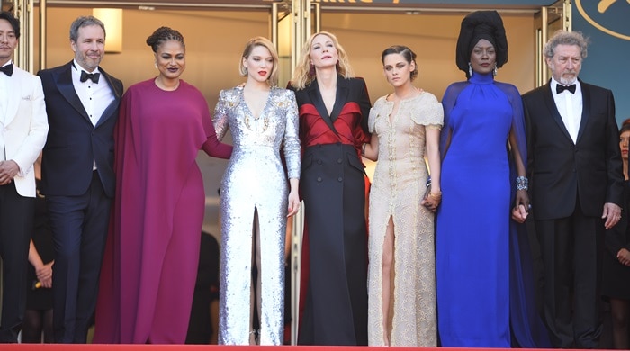 Denis Villeneuve, Robert Guediguian, Chang Chen, Lea Seydoux, Kristen Stewart, Cate Blanchett, Ava DuVernay, and Khadja Nin during the closing ceremony of the 2018 Cannes Film Festival
