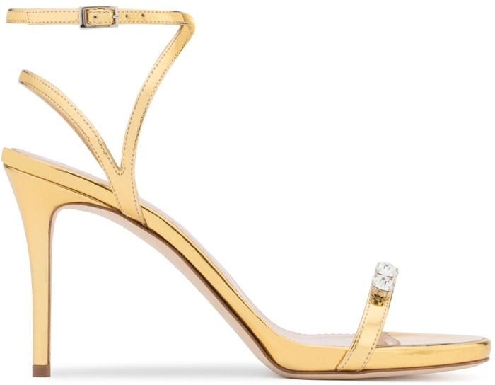 Gold Strappy 'Ellie' Sandal with Dual Crystal Embellishment