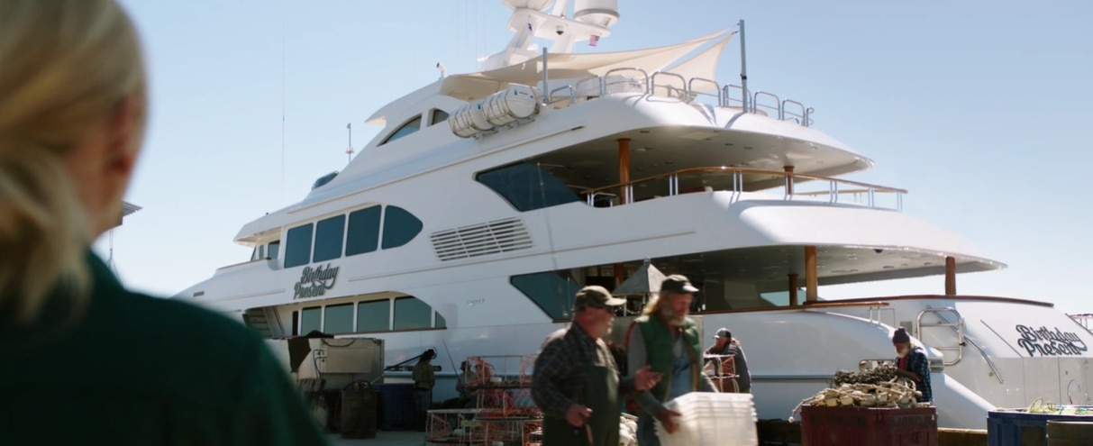 The 50m/164ft Trinity yacht Aspen Alternative, renamed “Birthday Present” for the film, makes its star turn in Overboard (2018)