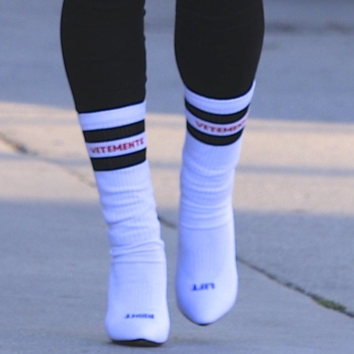 Blac Chyna rocking logo-jacquard stretch-knit sock boots from Vetements' Spring '16 runway