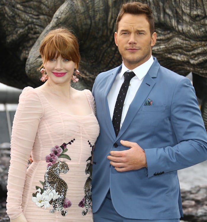 Bryce Dallas Howard wearing a pastel pink Dolce Gabbana embroidered tulle dress