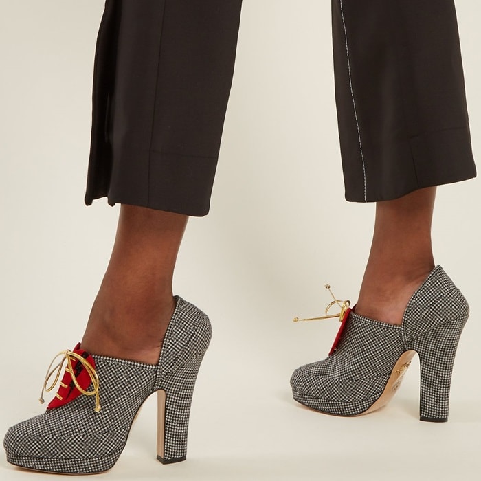 CHARLOTTE OLYMPIA Leading Lady suede-heart hound's-tooth pumps