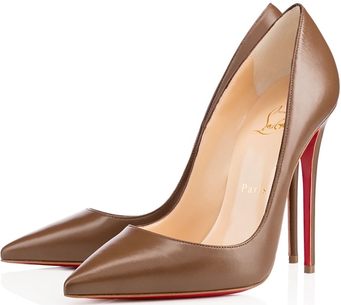 Brown Leather Pointed-Toe Christian Louboutin So Kate Pumps