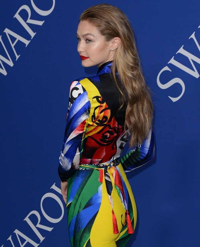 Gigi Hadid in the most colorful outfit of all time at the 2018 CFDA Fashion Awards