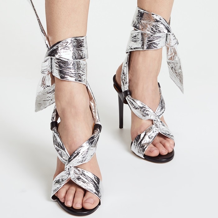 Silver Wrap IRO Ankle Tie Pipa Stiletto Sandals