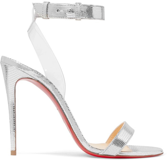"Jonatina" PVC-Trimmed Metallic Lizard-Effect Leather Sandals