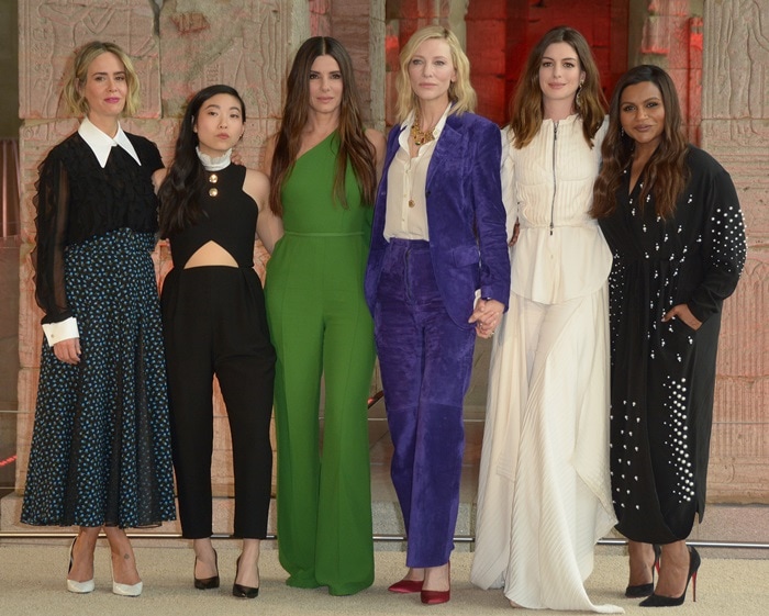 Sarah Paulson, Awkwafina, Sandra Bullock, Cate Blanchett, Anne Hathaway and Mindy Kaling attending their 'Ocean’s 8' worldwide photo call held at The Metropolitan Museum of Art in New York City on May 22, 2018