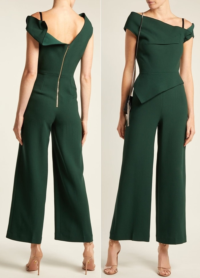 Green Roland Mouret Gable Peplum Wool-Crepe Jumpsuit