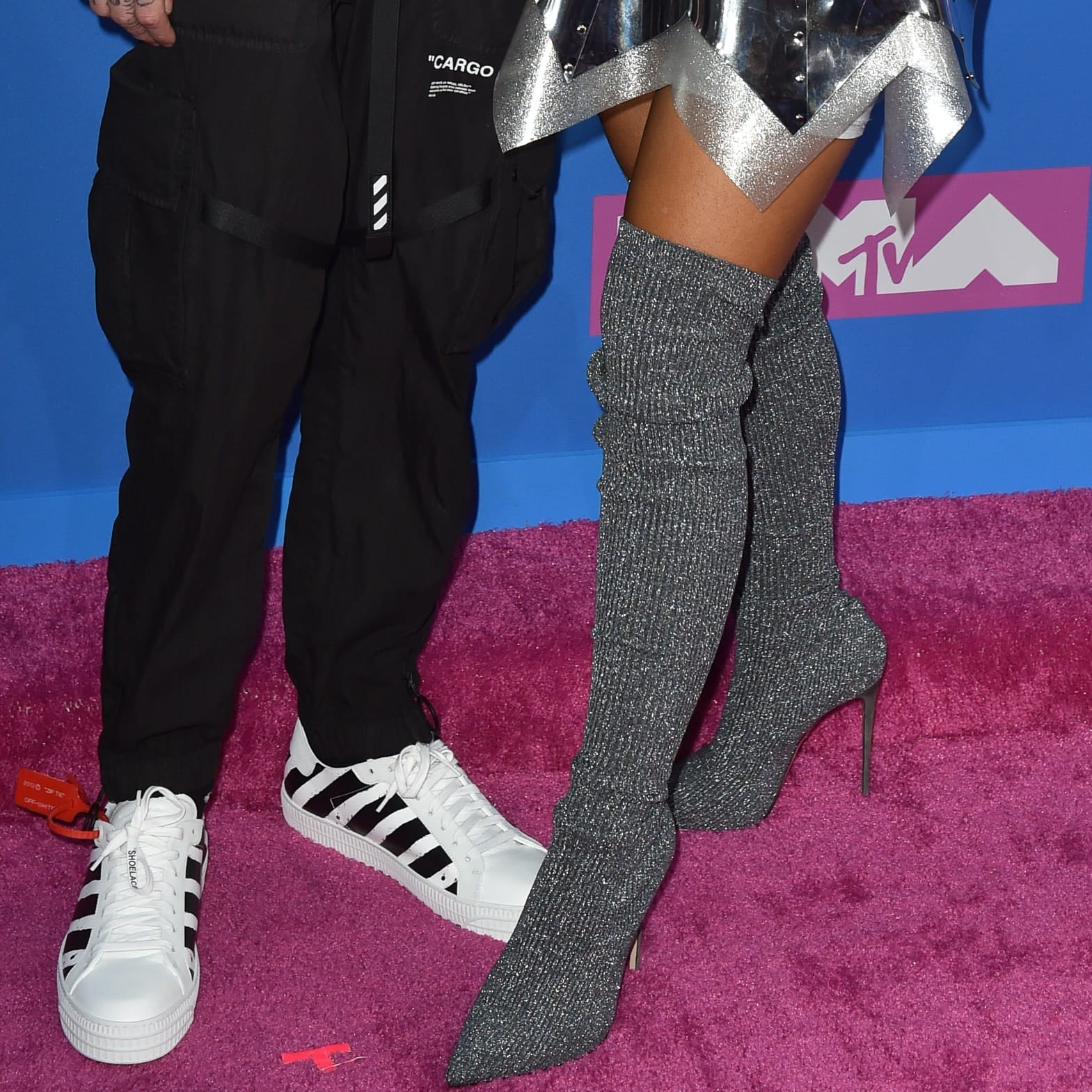 Ariana Grande's Le Silla 'Naomi' over the knee sock boots in stretch knitted lurex
