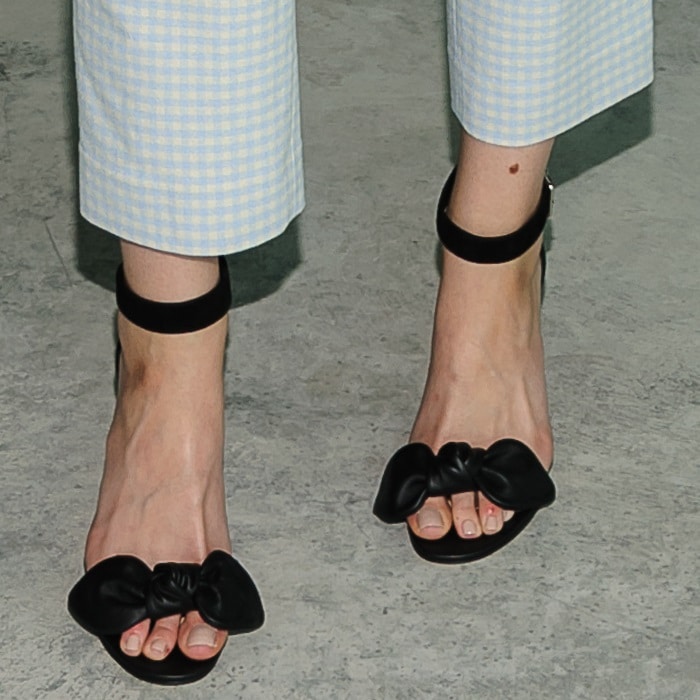 Brooklyn Decker shows off her feet in bow detail stiletto sandals from Alexander McQueen