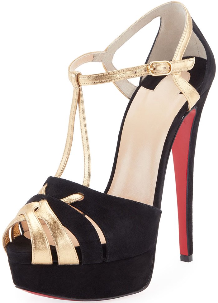 Christian Louboutin 'Glennalta' Suede/Metallic Red Sole T-Strap Sandals