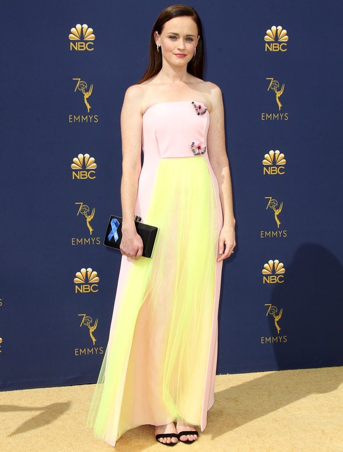 Alexis Bledel in a sugary pastel gown at the 2018 Emmy Awards held at the Microsoft Theater in Los Angeles on September 17, 2018