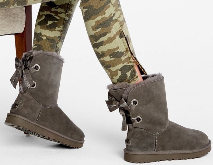 UGG Customizable Bailey Bow Short Boots in Charcoal