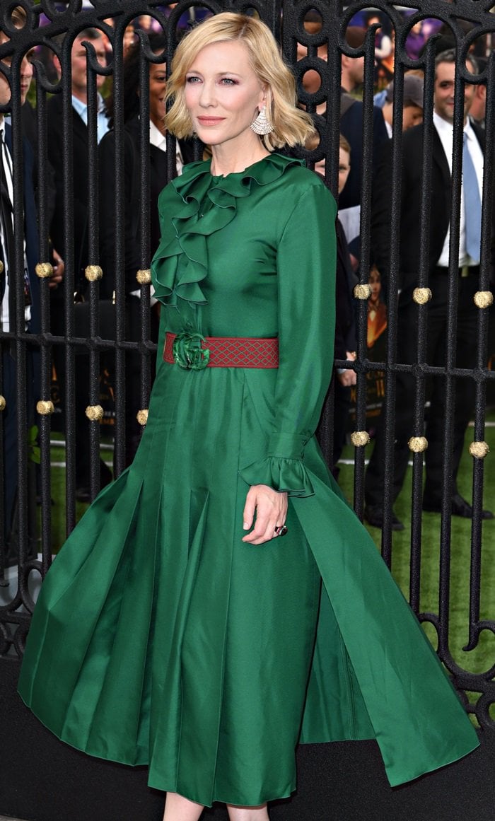 Cate Blanchett in a chic green dress from the Gucci Resort 2019 Collection