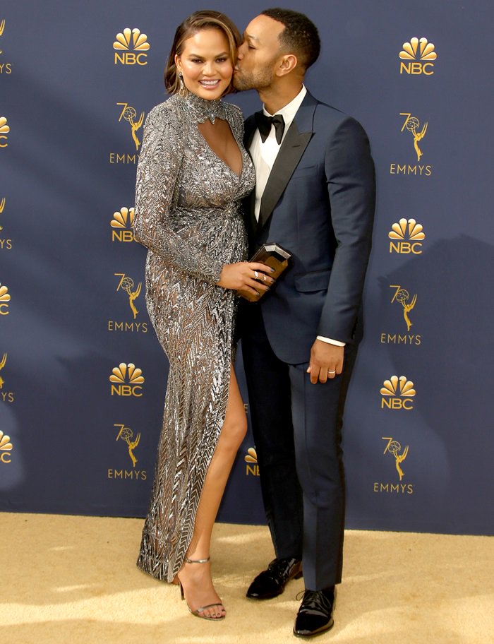 Chrissy Teigen and John Legend at the 2018 Emmy Awards held at the Microsoft Theater in Los Angeles on September 17, 2018