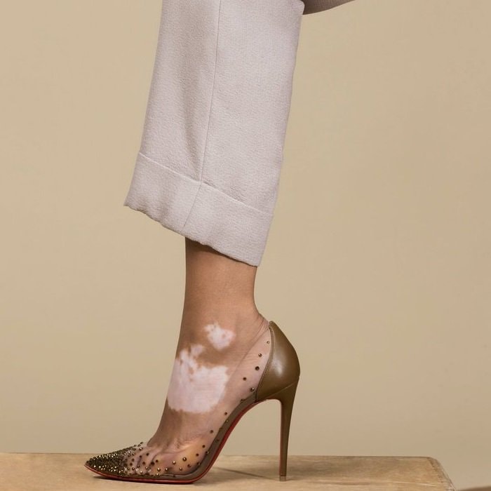 A taupe-toned version of the Degrastrass pump highlights the brand’s inclusive nude range designed to complement diverse skin tones