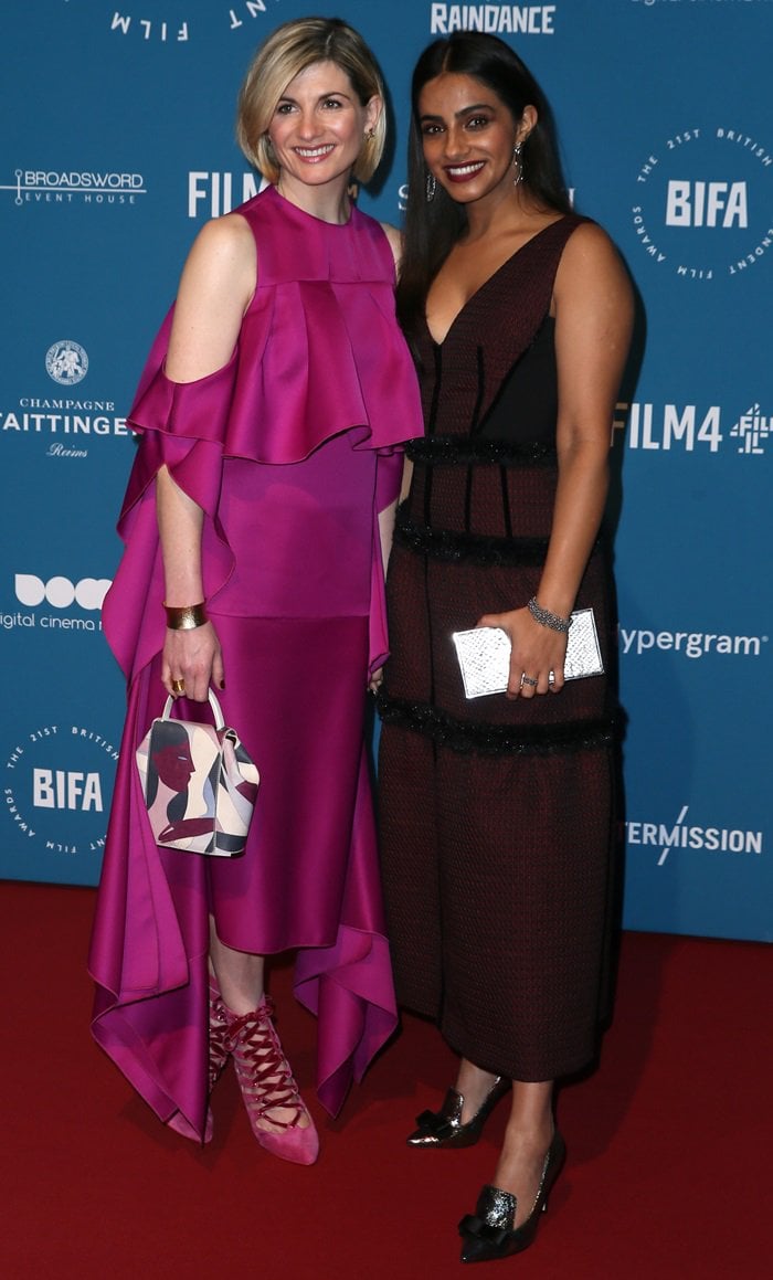 Jodie Whittaker and Mandip Gill at the 2018 British Independent Film Awards (aka the BIFAs) at Old Billingsgate in London, England, on December 2, 2018